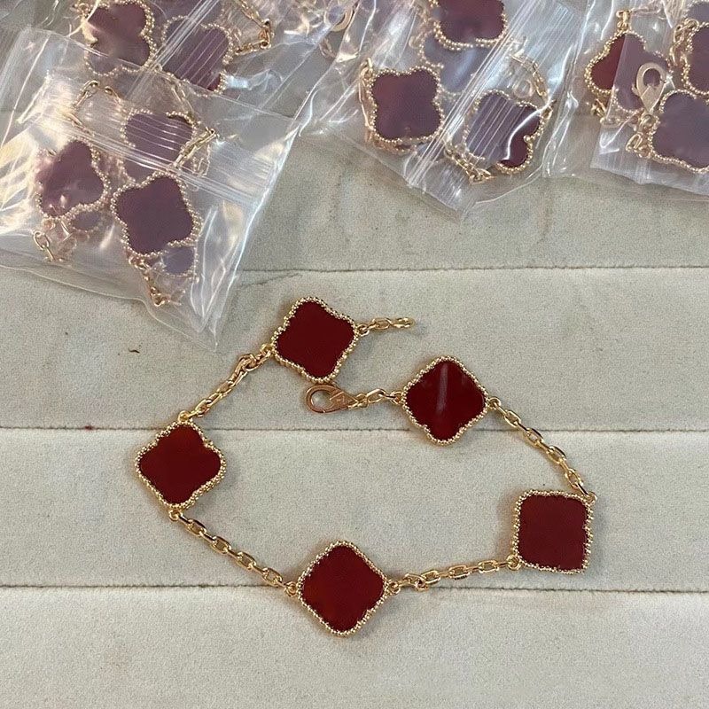 

5 Flowers Fashion classic 4/four Leaf Clover Charm Bracelets Bangle Chain 18k gold Agate Mother-of-Pearl Women&Girl Mother's Designer Jewelry love bracelet Women gifts