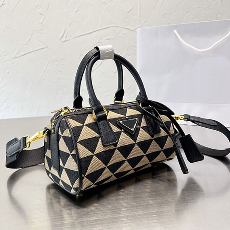 

Boston Shoulder Bag Pillow Tote Bag Embroidered Jacquard Fabric Handbag Zipper Purse Top Handle Fashion Letter Patchwork Color Adjustable Removable Strap, Box
