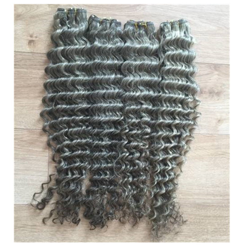 

Gray deep wave human hair extensions unprocessed curly grey weave bundles salt and pepper weft 100g/pack fashion new