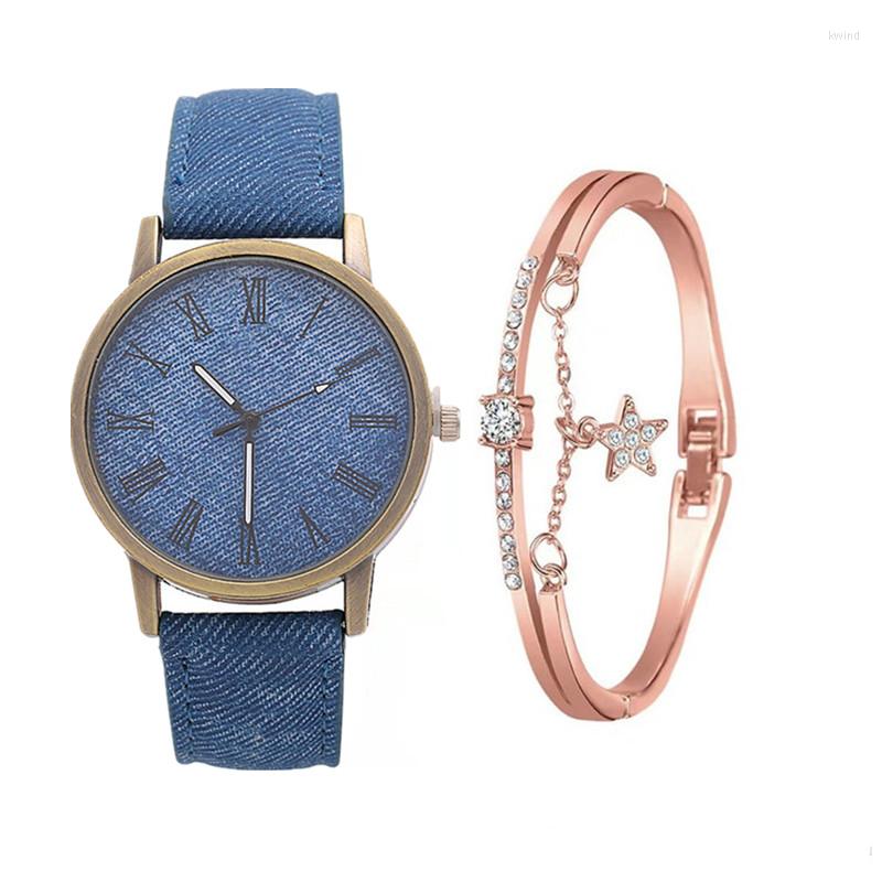

Wristwatches Relogio Feminino 2022 Casual Ladies Set Bracelet Watch Personality Trend Denim Strap Female Student Fashion, Yellow