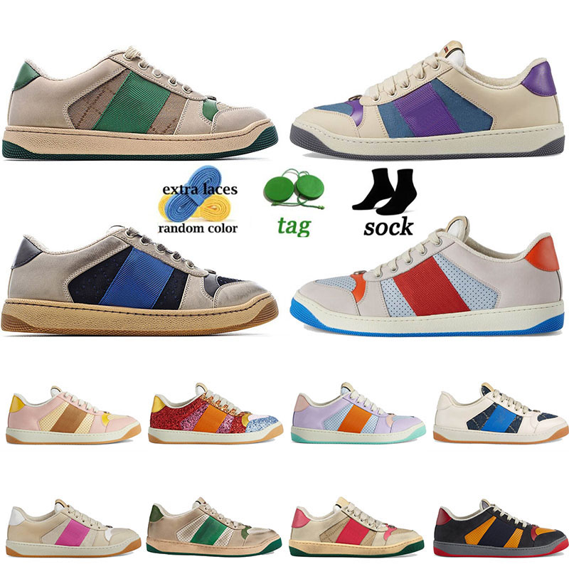 Casual Shoes Dirty Designer Screener Canvas Sneakers Women Luxurys Classic Blue Red Stripe Rubber Leather Distressed Platform Shoe Low Top Men Women
