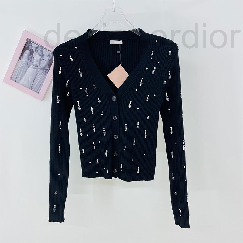 

Women' Sweaters designer M' autumn new product V-neck single row button nail bead pit strip sweater slim fit fashion temperament cardigan, 2# packing bag