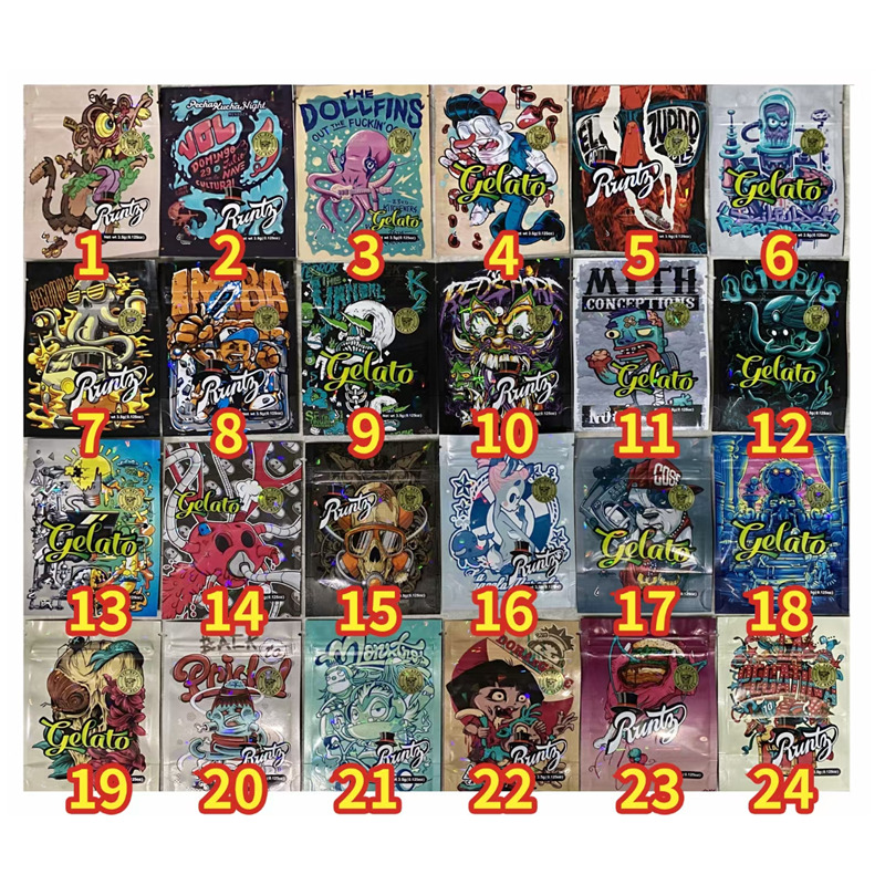 

purple gelato white runtz og packing bags lato pop bubba kush 3.5g mylar edibles empty packaging bag