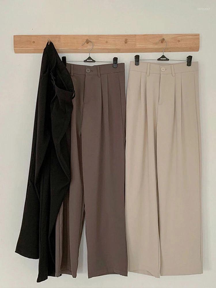 

Women' Pants Solid Color High Waist Straight Women' Korean Style Wide Leg Commuting Slim Drape Casual Pant Ankle Loose Length Trousers, Wp27-apricot