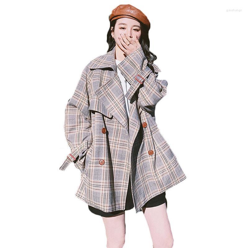 

Women' Trench Coats Retro Plaid Windbreaker Women' Short Spring Autumn 2022 Korean Style Loose Coat Girls Outerwear F624, Plaid trench