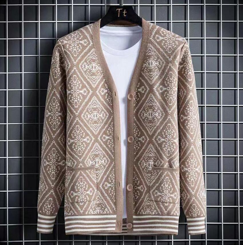 

men Sweaters Luxury Designer Loose Cashew Flower Cardigan Sweater Casual V Neck Oversized Knit Coat, 02