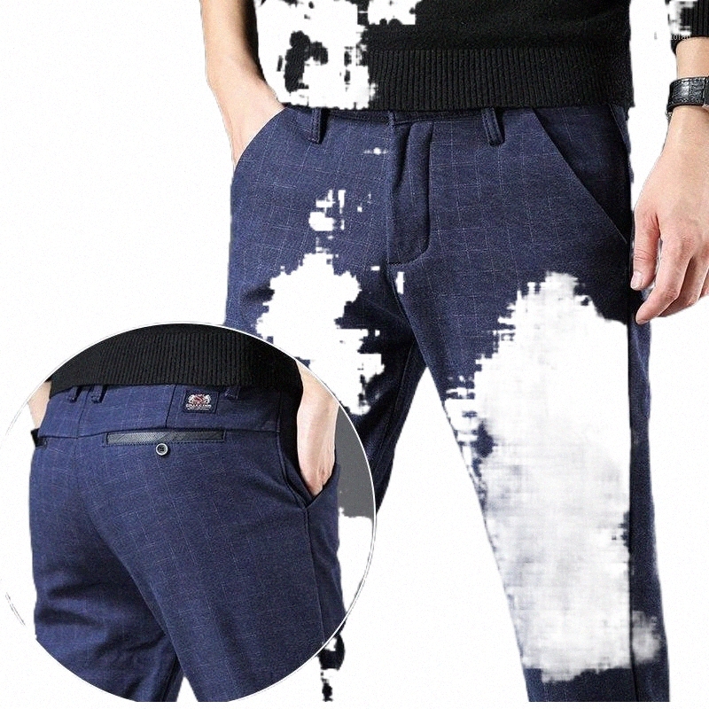 Men's Pants men's Pants Plaid Men Cotton Slim Fit Check Trousers Elasticity Stretch Classic Dress Suit Business Casual Long Male S50x#-image-801992168