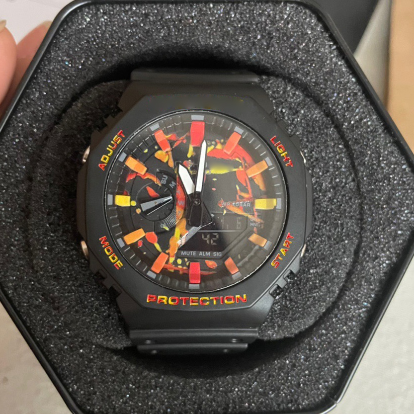 

2023 New 2100 Dual Display Dial Men's Sports Watch Multifunctional Waterproof Military Quartz Watch Automatic LED Light Boy Gift Shockproof with case set