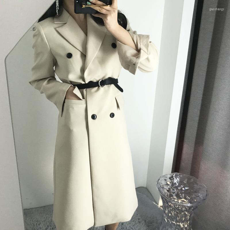 

Women' Trench Coats Zoulv 2022 Female Korean Maxi Windbreaker Outerwear Autumn Winter Women Casual Slim Double Breasted Belt Long Coat, Black