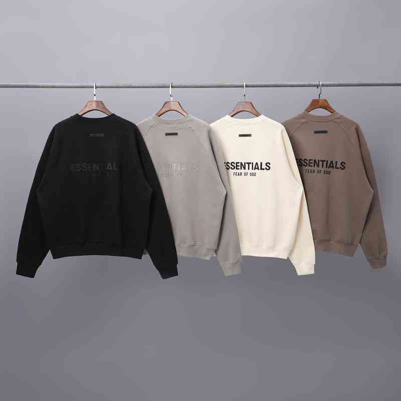 

Trendy Designer Essentials Hoodies Brand Mens Feel 2022 Back Letter Slogan Double Line High Street Crew Neck Pullover, Khaki