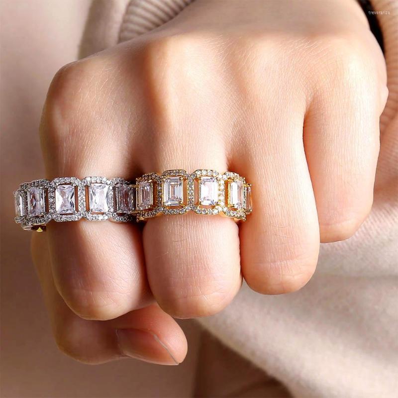 

Wedding Rings 10mm Square Diamond Iced Out Cubic Zirconia Micro Pave Hip Hop Fashion Engagement Eternity Band Ring For Men Women