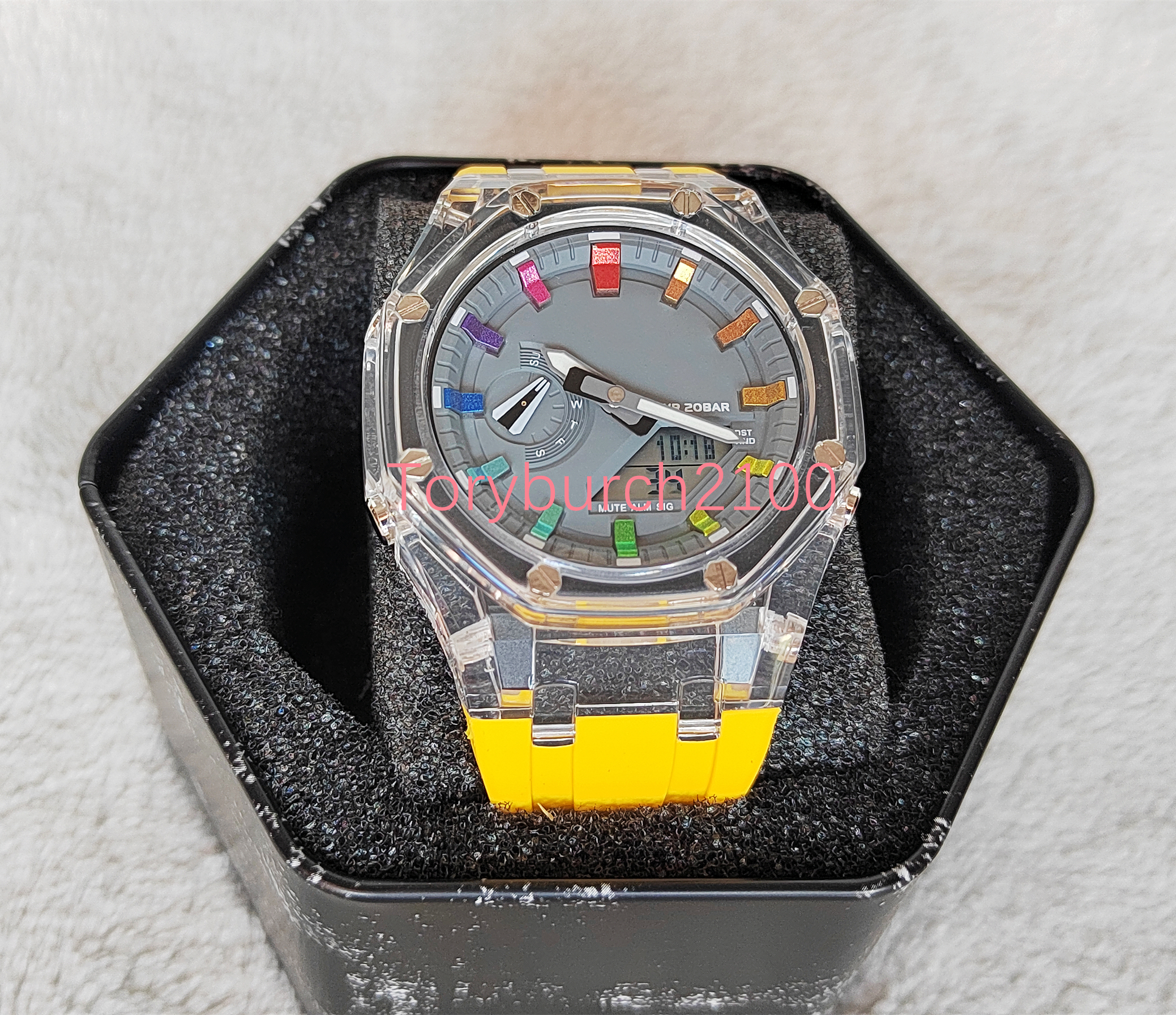 

New version 2100 fashion quality watch relogio hot masculino waterproof GA men's wristwatch Sport dual display GMT Digital LED reloj hombre Army Military, Black blue