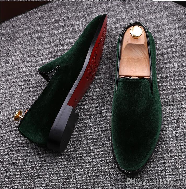 

With Box Designer Christians Shoe Vintage Velvet Men Casual Shoe Summer Green Loafers Breathable Flats Slippers Mocassins ss Men Shoe Zapa, Red