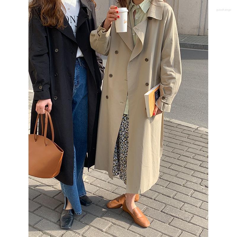 

Women's Trench Coats Women's TG Spring Double Breasted Windbreaker Women 2022 Korean Loose Straight Tube Solid Color Lapel Coat 13239, Black
