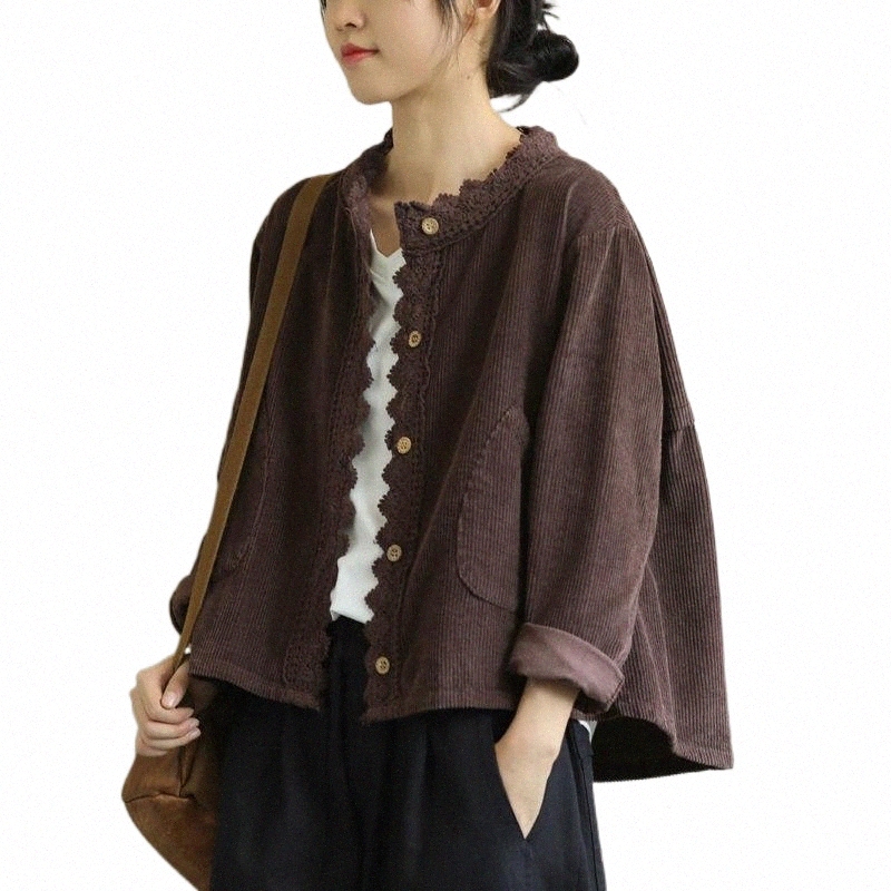 

Women's Jackets women's Jackets Vintage Clothes Corduroy Shirt Jacket Women Lace Stitch Loose Autumn Ladies Coat O Neck Casual Short 2022 X6WR#, Brown