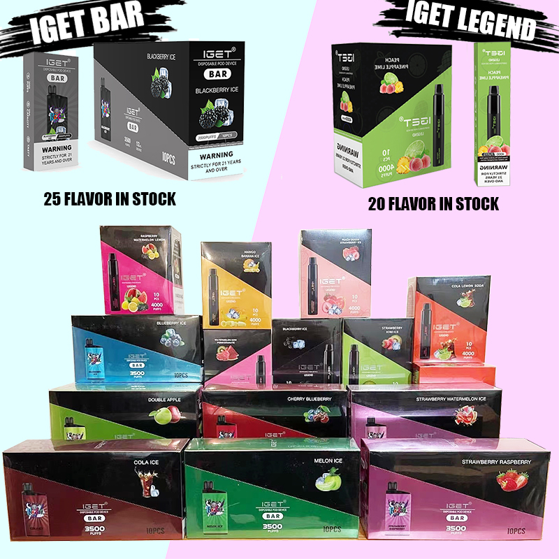 

Disposable Vape IGET LEGEND BAR Pod Device Kit4000 Puffs 12ml Prefilled Cartridge Battery Vape Stick Pen GOAT XXL KING GUNNPOD JS ENERGY