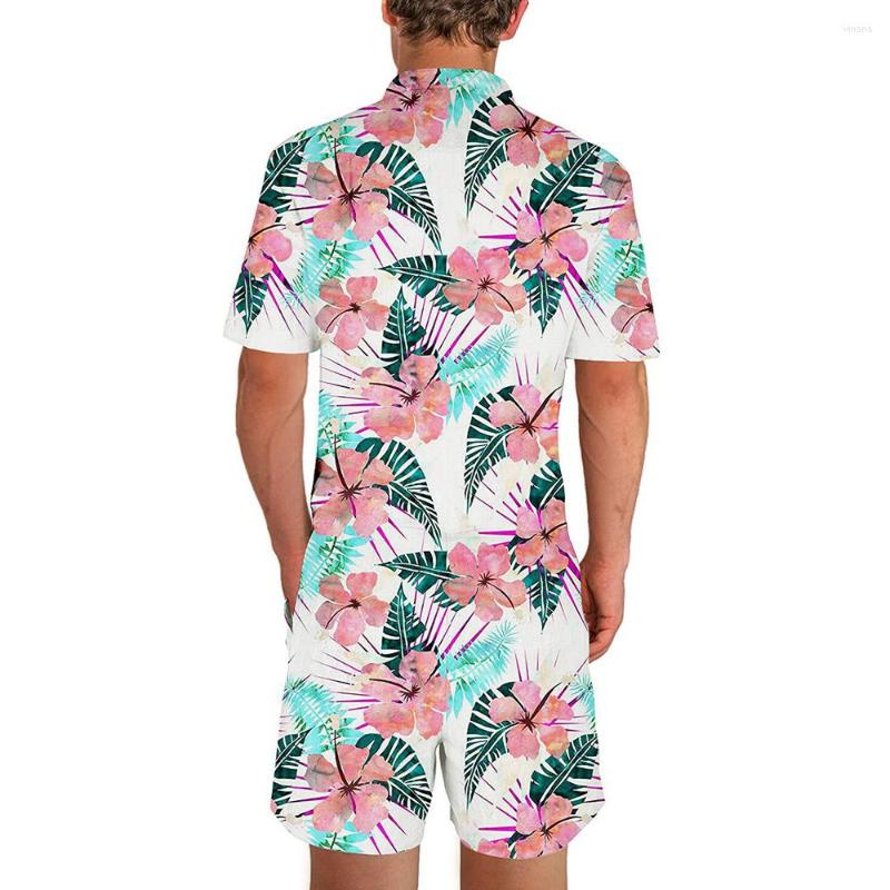 

Men's Tracksuits Men 3D Print One Piece Jumpsuit Zip Short Sleeve Pants Rompers Overalls Playsuit