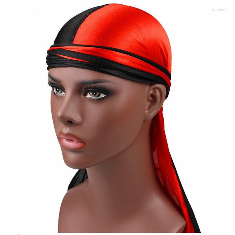 

Bandanas Luxury Men's Silk Patchwork Durags Turban Hat Satin Durag Biker Headwear Headband Hair Accessories