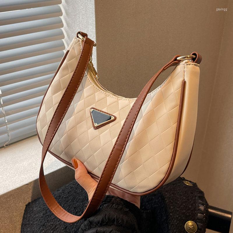 

Evening Bags Luxury PU Leather Shoulder Crossbody Half Moon For Women Small Women's Designer Zipper Handbag Trend Female Plaid Bag, Black