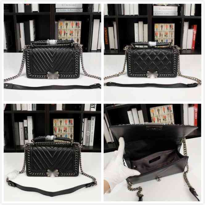 

Other Bags CC Luxury Brand design 4861 woman's Letter plaid shoulder Chain bag with silver chain lambskin V Shaped handbag vintage mess