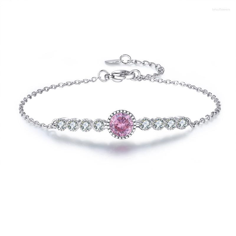

Link Bracelets Genuine 925 Sterling Silver Bracelet Shiny Round Crystal Zircon Stone For Woman Charm Jewelry Gift
