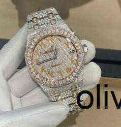 

CASHJIN Icedout Watch Men Luxury Wrist Watch Bling Iced Out VVS Moissanit Diamond Watch D2M208, Moissanite