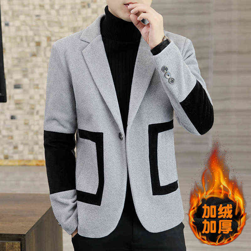 

Suits Blazers Hoo 2022 Men Winter New Waterproof Mink Velvet Wool Blazer Contrast Color Fit Thick Youth Casual Blazer J220906, 8825 khaki