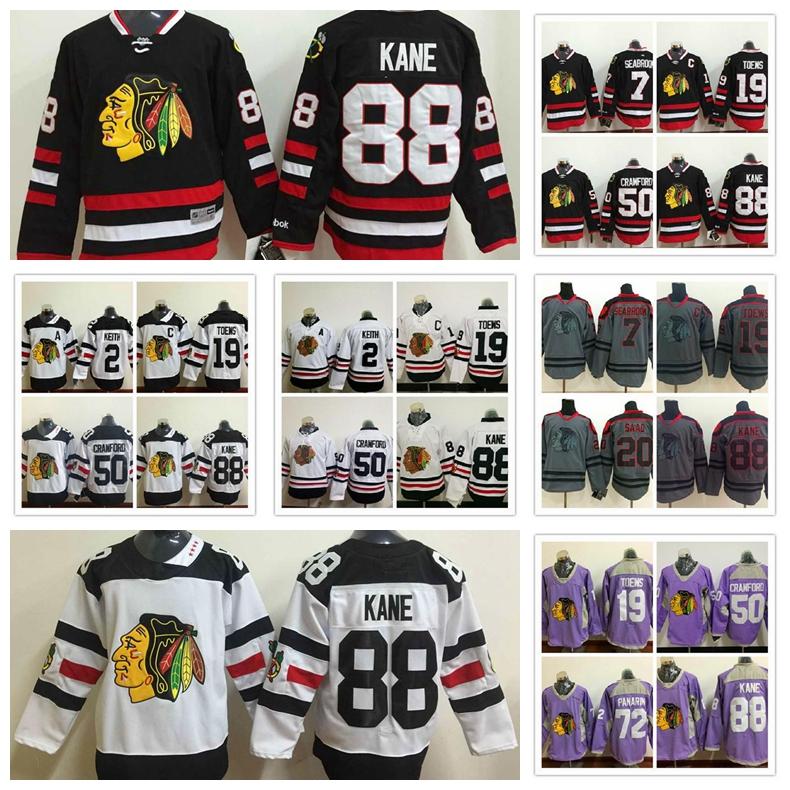 

Chicago Blackhawks 19 Jonathan Toews 88 Patrick Kane 12 Alex DeBrincat 2 Duncan Keith 7 Brent Seabrook Rbk Stitched hockey jerseys, Lavender