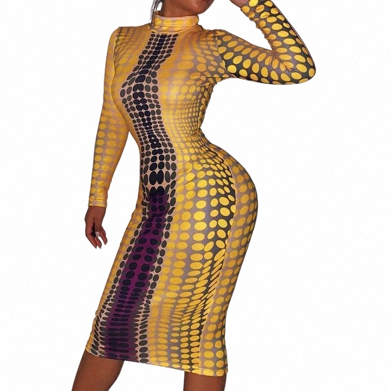 

Casual Dresses casual Dresses Women Bodycon Dress Vintage Long Sleeve High Neck Dot Geometry Print Slimming Midi Female Clubwear Fashion Fall Spring 51BZ#, Yellow