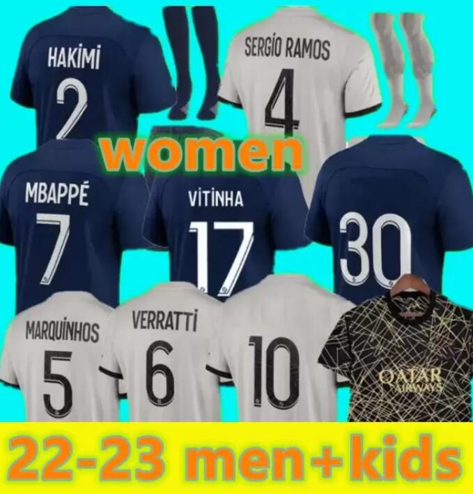 

HAKIMI maillot de foot MBAPPE 22 23 PsGs soccer jersey 2022 2023 FOOTBALL shirt men kids enfants VERRATTI MARQUINHOS KIMPEMBE fourth sergio RAMOS Vitinha Donnarumma, Away