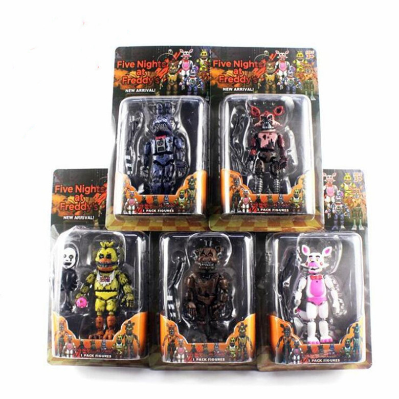 

Hot FNAF Games Five Nights at Freddy's Nightmare Freddy Chica Can be assembled building blocks PVC Action Figures model dolls Toys 5pcs/Lot