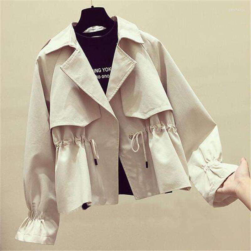 

Women' Trench Coats Women Elegant Short Windbreaker Casual Turn-down Collar Light-weight Autumn Winter Solid Fashion Lady Slim Women, Beige coat