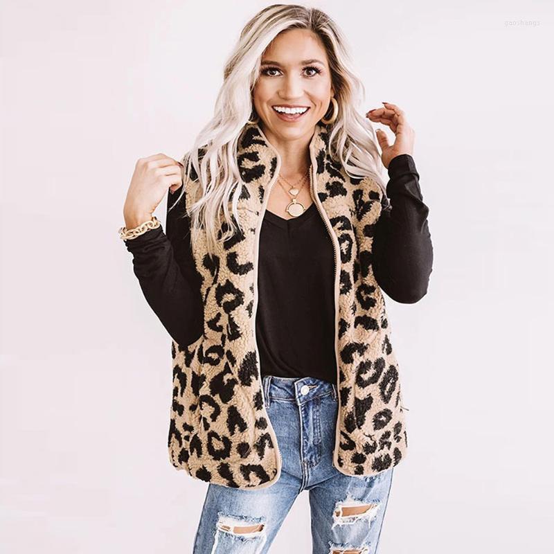 

Women' Vests Fashion Women 2022 Leopard Print Zipper Vest Fluffy Jacket Teddy Coat Autumn Winter Clothes Plus Size Overcoat Women, Khaki