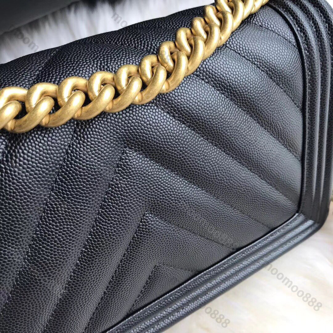 

10A Top Tier Mirror Quality Chevron Boy Bag 25cm Small Luxury Designer Handbag Women Real Leather Caviar Quilted Flap Purse Black Shoulder Gold Bag Wallet On Chain, Upload pics to contact us