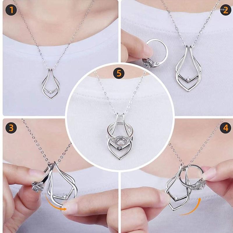 

Pendant Necklaces Silver Jewelry Geometric Ring Holder Necklace Wedding Engagement