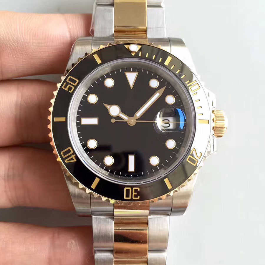 

U1 St9 Steel Black Dial Men Watch High Quality Automatic 41MM Ceramic Bezel Gold Dial Glide Lock Flod Clasp Sapphire Glass 116618 Mens