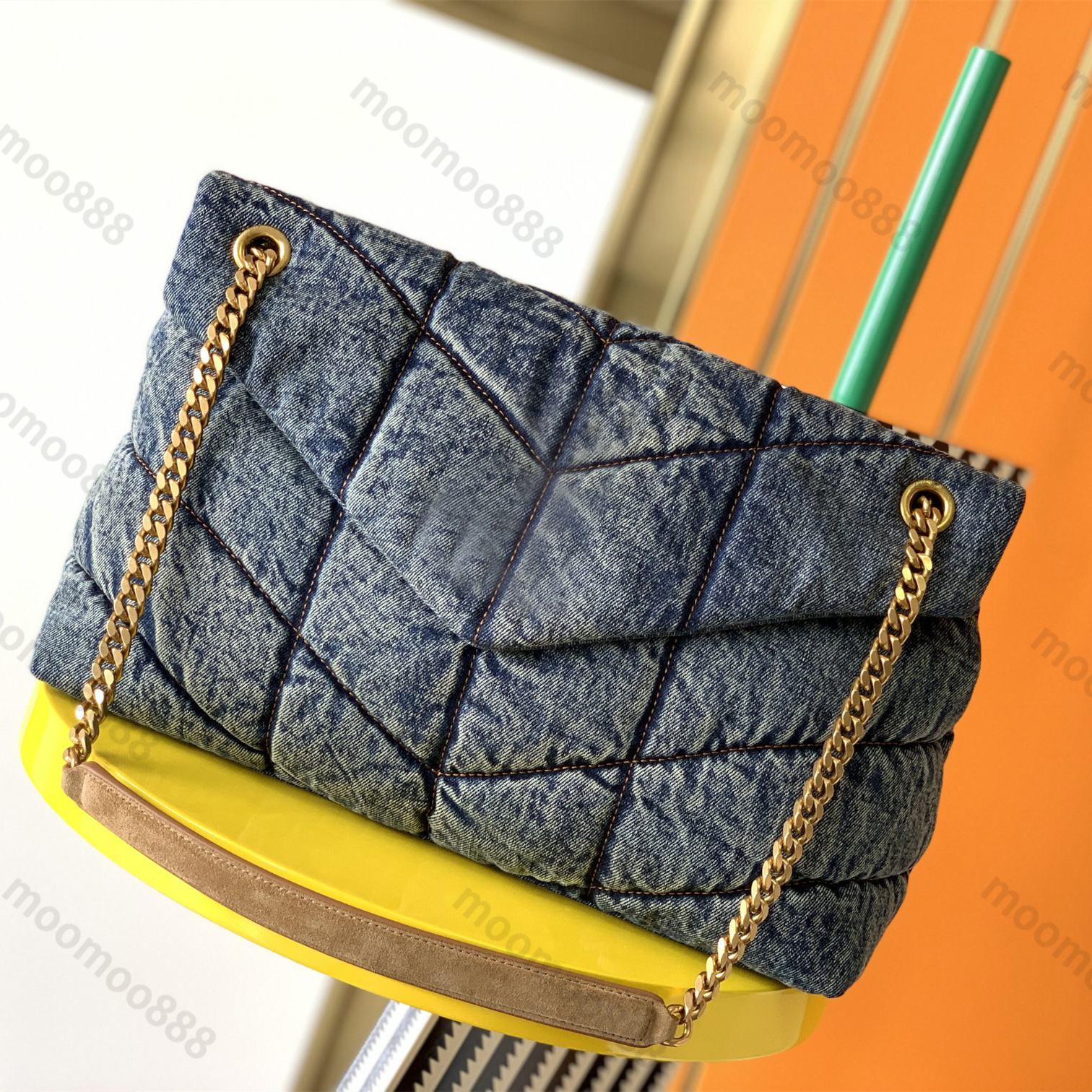 

10A Top Tier Large Puffer Flap Bag Mirror Quality Womens Blue Denim Envelope Luxury Designer Handbag Quilted Purse Card Holder Crossbody Shoulder Gold Strap Box Bag, Upload pics to contact us