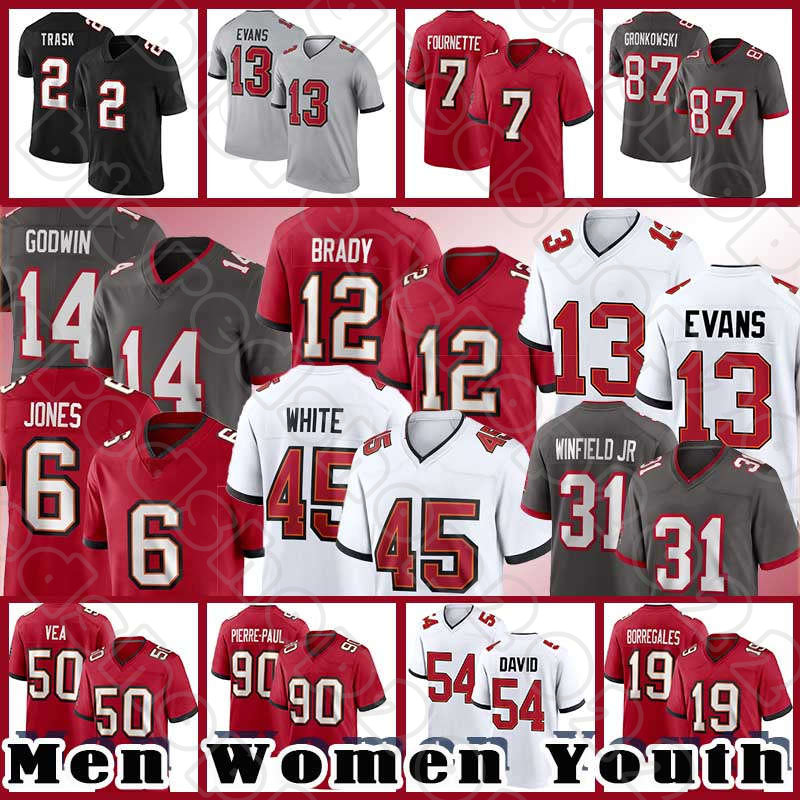 

12 Tom Brady Jersey 14 Chris Godwin 13 Mike Evans Football Jerseys Logan Hall Julio Jones Devin White Rob Gronkowski Antoine Winfield Jr Leonard Fournette Kyle Trask, Custom women(h d)