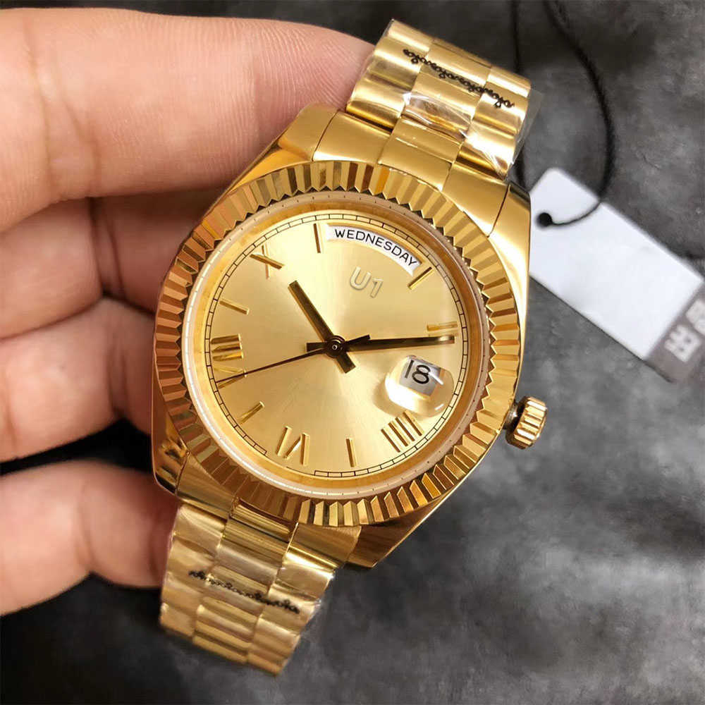 

U1 Factory ST9 Watch Gold Roman Dial Day Date Automatic Movement 40MM Men Watch Watches 904L Stainless Steel Bracelet Mens 118238