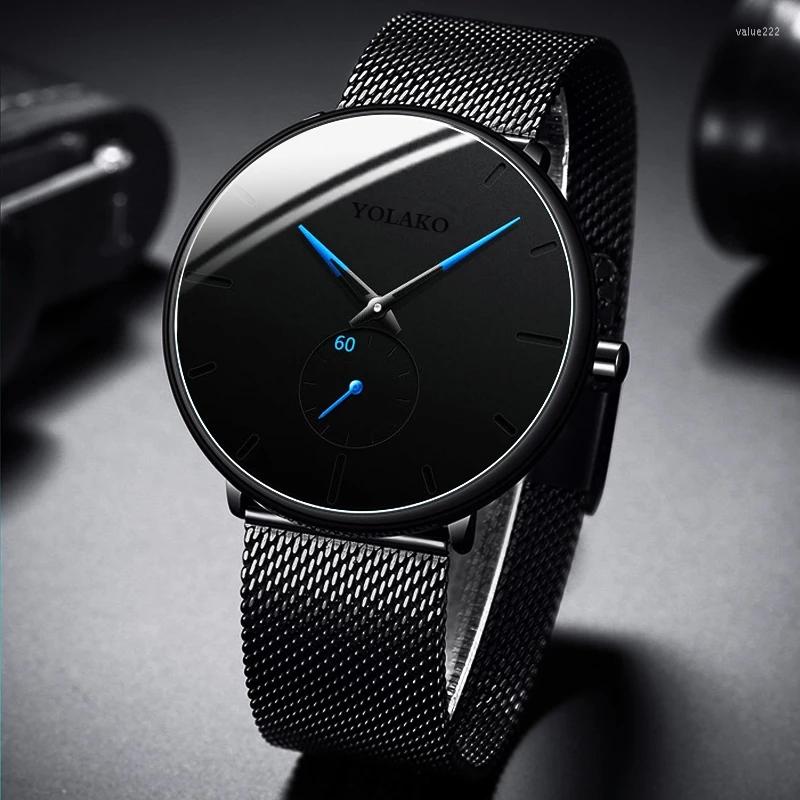 

Wristwatches Fashion Men's Watches Luxury Men Stainless Steel Mesh Belt Quartz Wrist Watch Male Business Casual Leather Clock Reloj, As shown 6