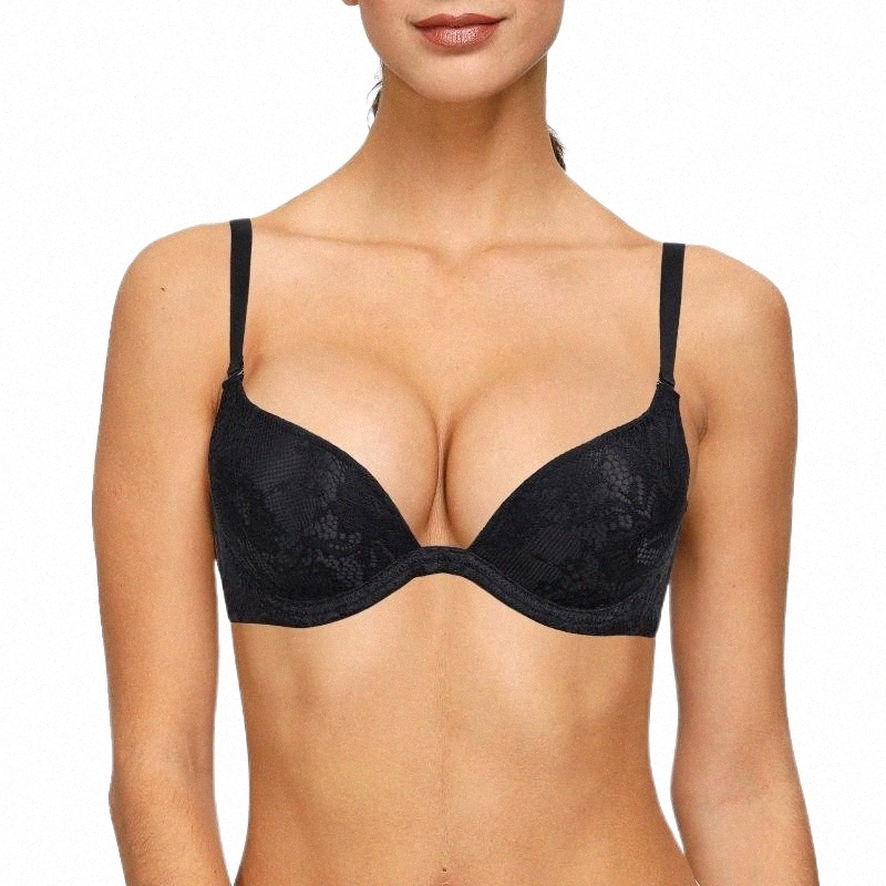 Bras bras Black Women Bra Deep Plunge Lace Lingerie Padded Push Up Underwire Brassiere V Neck T-shirt Dather Demi For q9tr#-image-801999174