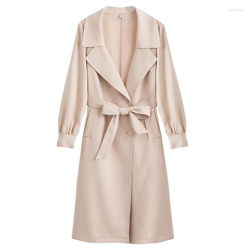 

Women's Trench Coats Classic Windbreaker Female Plus Size Spring British Black Outwear Temperament Casual Wild Belt Apricot Coat Q216