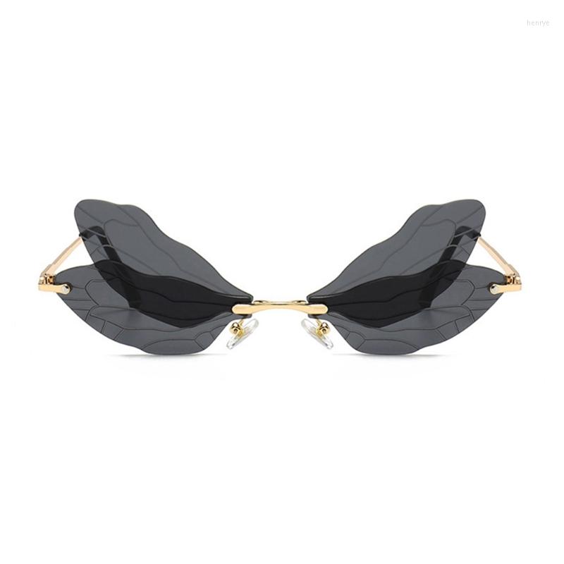 

Sunglasses Party Decorative Costume Eyewear Novel Women Rimless Dragonfly Wing Double Colors Shades