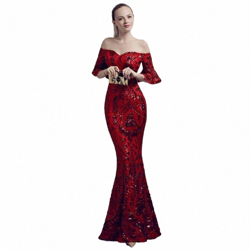 

Casual Dresses casual Dresses D082 Kim Red Sequined Off The Shoulder Flare Sleeves Mermaid Sexy Long Dress f6g8#, Champagne