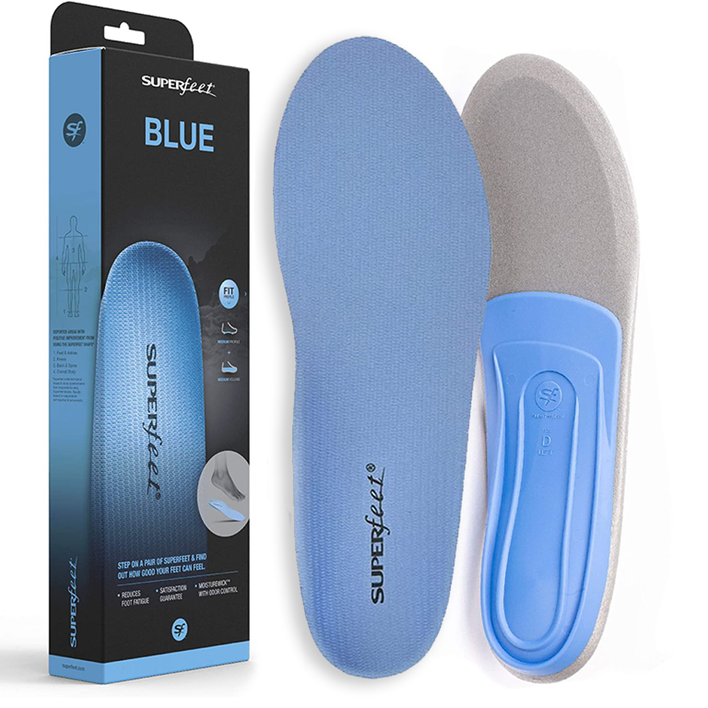 

Superfeet BLUE Professional-Grade Orthotic Shoe Inserts for Medium Thickness and Arch Insole Size 9.5-11 Men / 10.5-12 Women