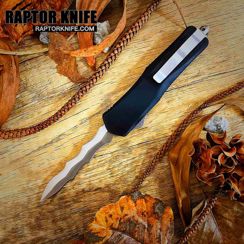 

Fashion Accessories 9.5inch BLACK DOUBLE EDGE tactical OTF KNIFE STAINLESS STEEL BLADE METAL ALLOY HANDLE POCKET
