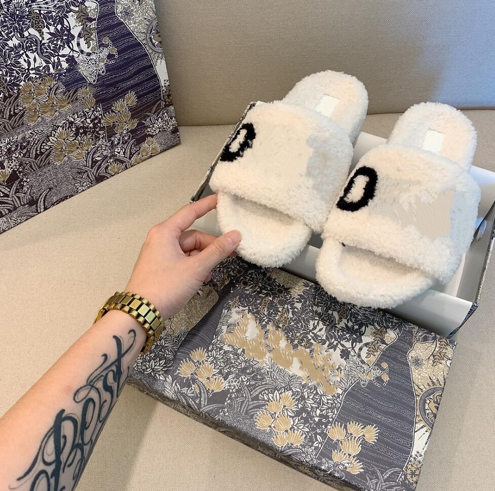 

Autumn Winter Wool Slippers New Style Designer Shoes Leisure Flat Bottom Plush Sandals Fashion Warmth Fluffy furry Women Slipper Letter Sandal, Not for individual sale