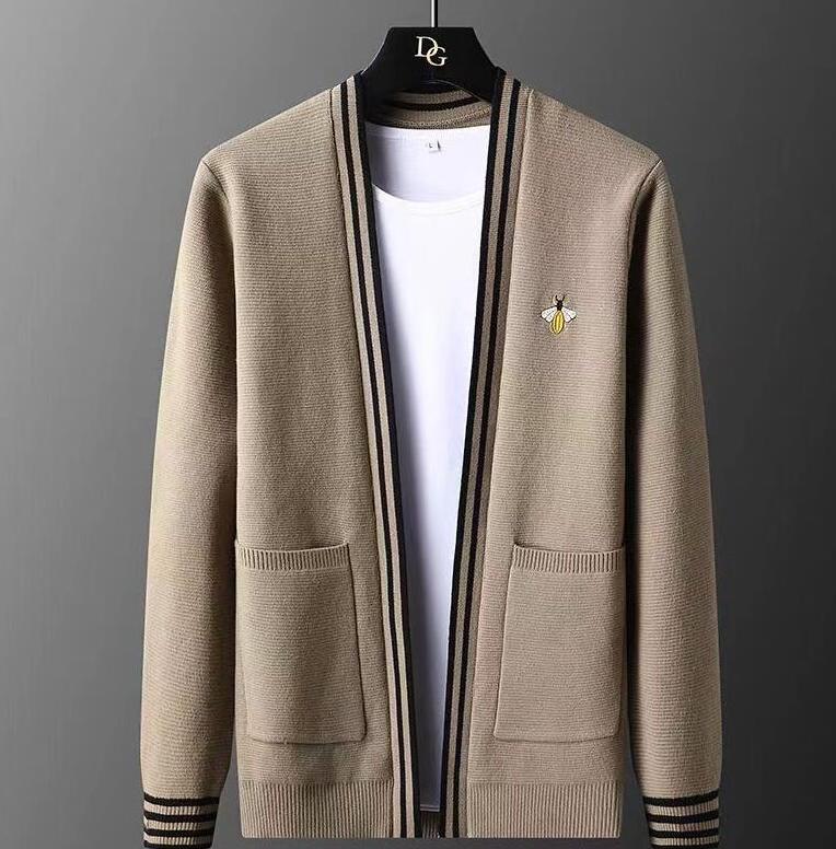 

new Men Sweater Brand European Luxury Classic Plaid Knitted Cardigan Sweater Casual Large Long Sleeve Jacket, 07