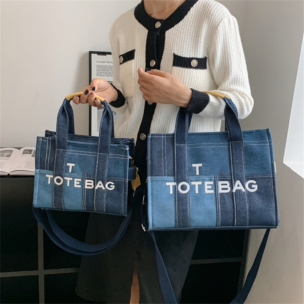 

The Tote Bag Women Patchwork Denim Canvas Handbag Designer Practical Large Capacity Plain Zipper Shoping Shoulder Leather PVC Handbags Luxury Crossbody Purse, Pic 26-black leather