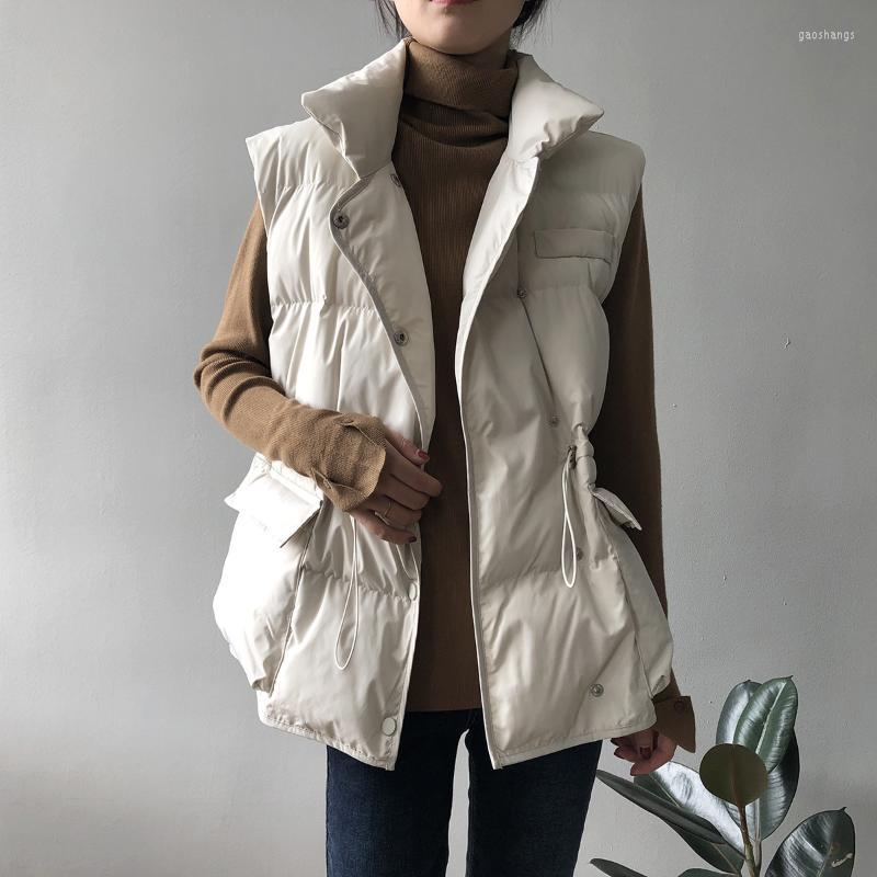 

Women's Vests Women Vest Coat Stand Collar Winter Thick Cotton Down Warm Tops Loose Style Chaleco Mujer Gilet Casaco Feminino Women's, Beige